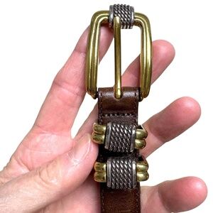 BRIGHTON belt S/M 26-30 brown leather Western silver gold buckle cowgirl boho